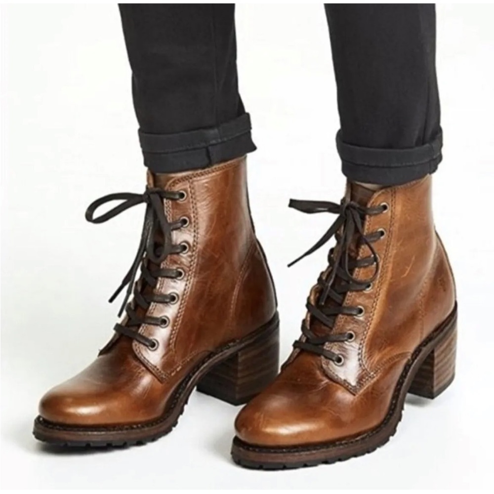 Frye brown leather Sabrina lace-up boots in size 9.5 G45 - Picture 1 of 12